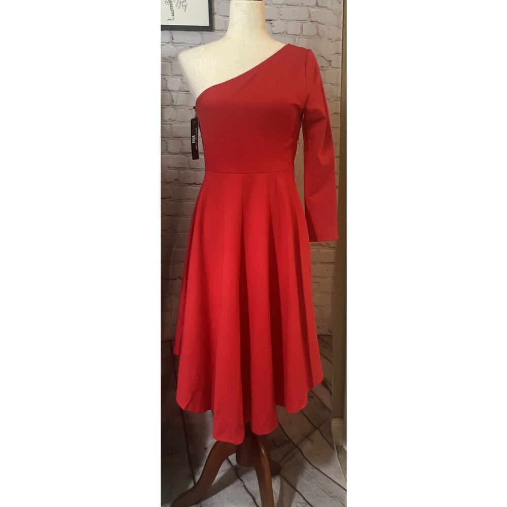 Sarin Mathews Red One Shoulder Dress  Women’s Medium NWT.